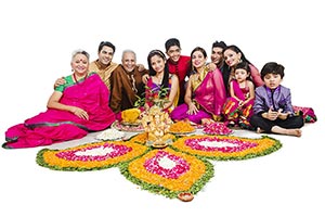 Joint Family Sitting Rangoli Diwali Celebrating