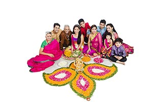 Three Generation Indian Family Rangoli