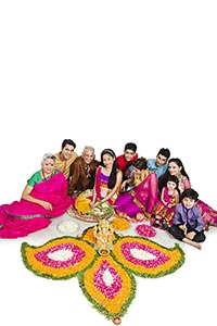 Indian Joint Family Celebrating Diwali Festival