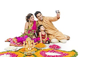 Indian Family Rangoli Diwali Taking Selfie