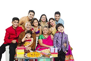 Indian Group Joint Family Diwali Festival Celebrat