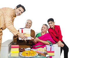 Son Giving Gifts Parents Diwali Celebration