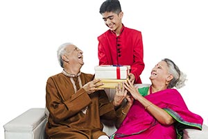 Grandson Giving Gifts Grandparents Diwali Festival