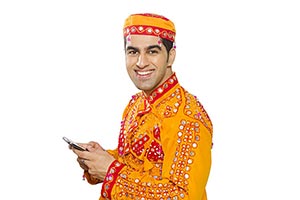 Gujrati Man Sending Message Cellphone