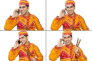 Montage Gujrati Man Talking Mobile Phone