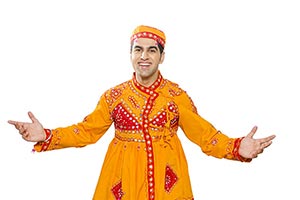Portrait Gujarati Man Smiling Gesturing Hands