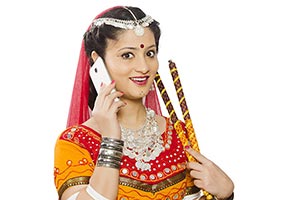 Rajasthani Woman Navratri Talking Mobile Phone