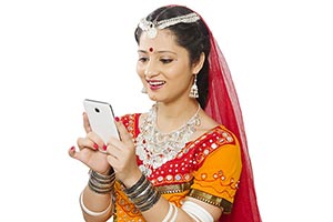 Gujrati Woman Reading Message Phone