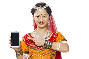 Rajasthani Woman Showing Quality Smartphone Pointi