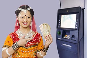 Gujrati Woman Atm Mashin Showing Money