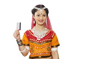 Indian Gujrati Woman Showing Credit card
