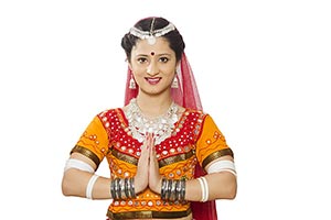 Indian Traditional Gujarati Woman Greeting Namaste