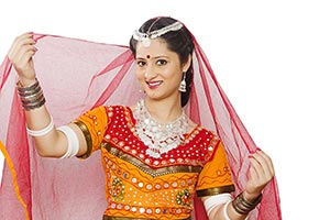 Portrait Happy Woman Wearing Choli Dupatta