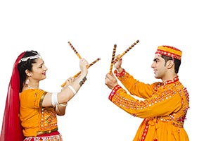 Indian Couple Navratri Garba Dance Dandiya