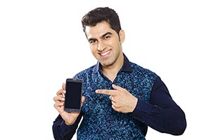 Man Showing Smartphone Quality Pointing