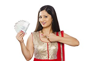 Woman Diwali Festival Money Lottery Pointing