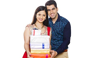 Smiling Couple Stack Gift Diwali Celebrating