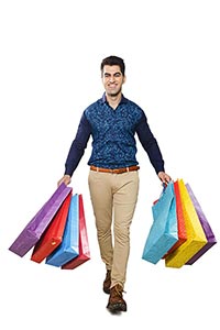 Indian Man Holding Shopping Bags Walking