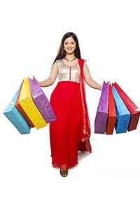 Smiling Indian Woman Shopping Bags Walking