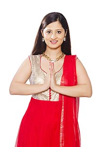 Indian Woman Greeting Namaste Diwali Festival