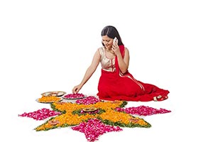 Indian Traditional Woman Making Rangoli Talking Ph