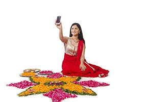 Woman Diwali Rangoli Talking Selfie Phone