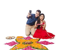 Married Couple Taking Selfie Together Diwali
