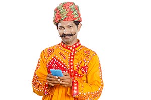 Gujrati Man Messaging Smartphone