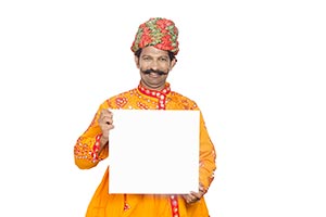 Gujrati Man Showing Message board