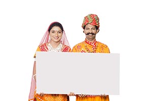 Rajasthani Couple Holding Message board