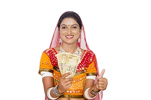 Gujrati Woman Showing Money Thumbsup