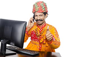 Gujrati Man Computer Talking Phone Thumbsup