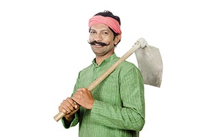 Indian Farmer Man Carrying Spade