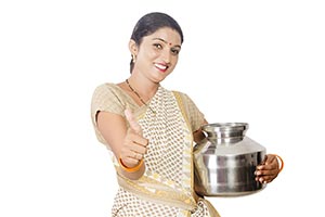 Rural Woman Holding Water Pot Thumbsup