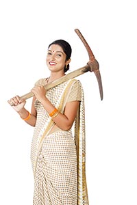 Rural Woman Holding Digging Tools