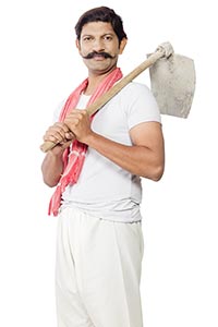 Indian Farmer Man Carrying Spade