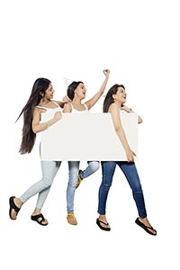 Teenager Girls Holding Message board