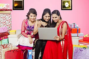Teenage Girls Diwali Shopping Laptop