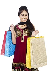 Young woman Diwali Shopping Bags