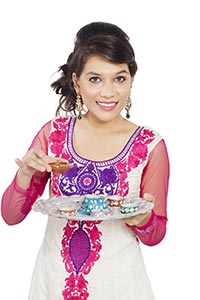 Indian Young Girl Holding Plate Diya