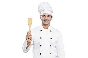Indain Professional Chef Man Hotel Showing Ladle