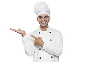 Indian Chef Man Hand Palm Gesturing