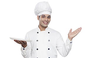 Chef Cook Holding Empty Plate Gesturing