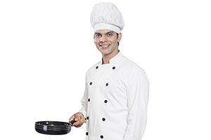 Indian Chef Cook Holding Frying pan Cooking