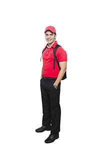 Smiling Indian Delivery Man Uniform Standing