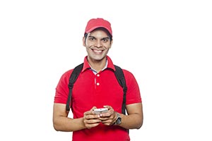 Delivery Man Sending Message Phone