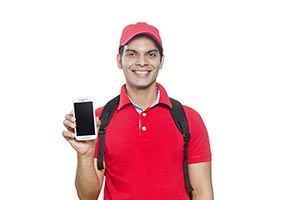 Delivery Man Showing Mobile phone Quality