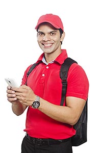 Indian Delivery Man Messaging Mobile Phone