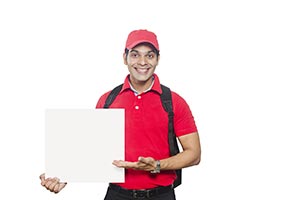 Delivery Man Salesperson Showing Message Board