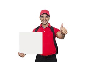 Delivery Man Marketin Holding Banner Thumbsup